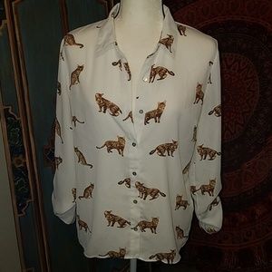 Kitten Printed Long Sleeve Blouse